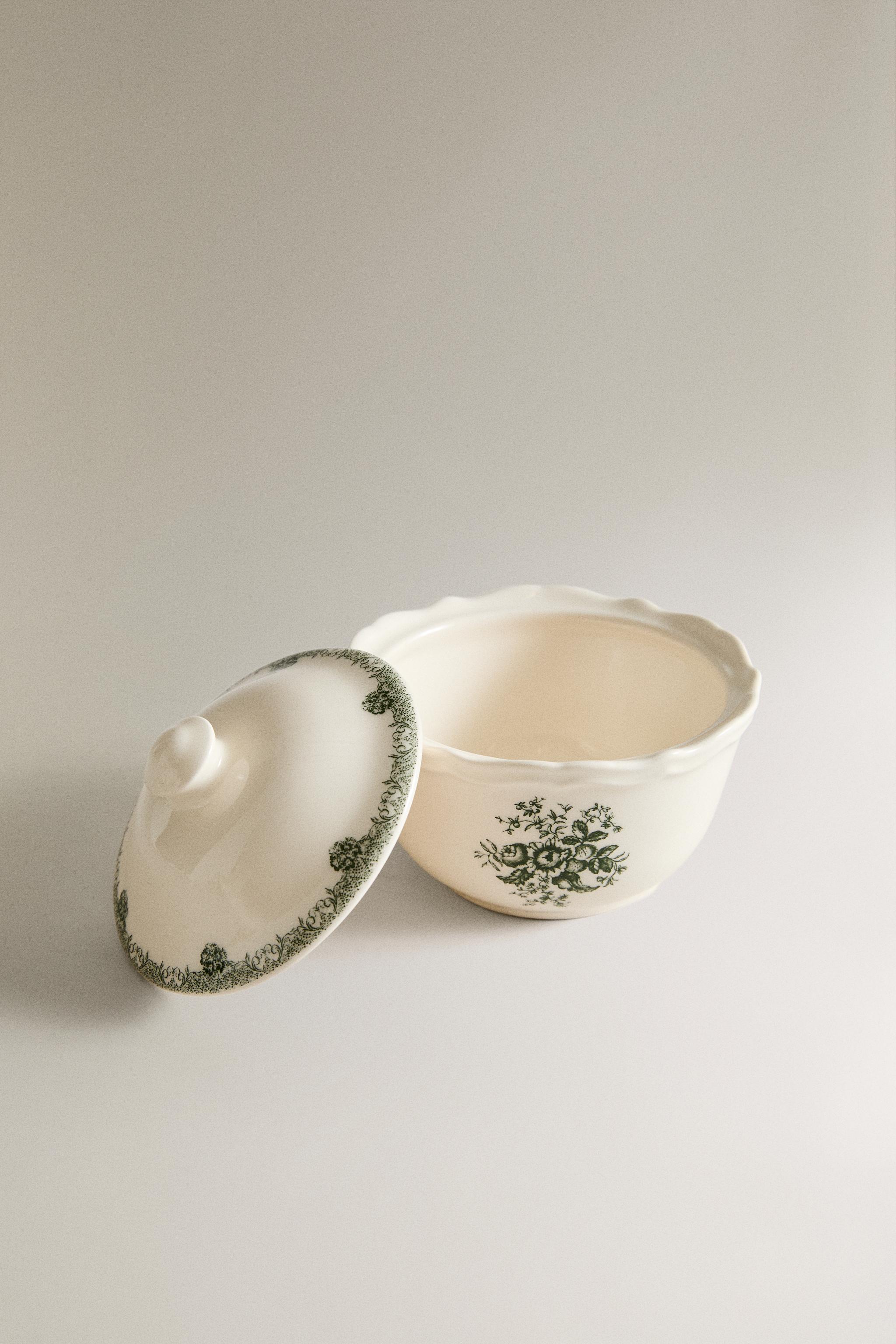 FLORAL EARTHENWARE SUGAR BOWL